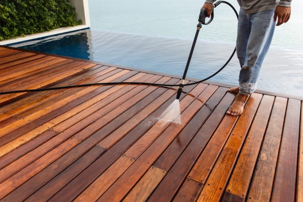 how to clean wood pool deck