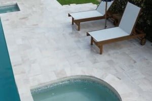 white travertine pool deck