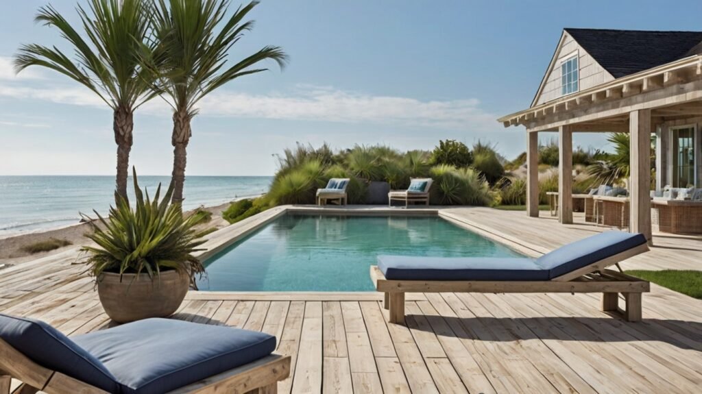 Coastal Theme Whitewashed Pine Pool Deck