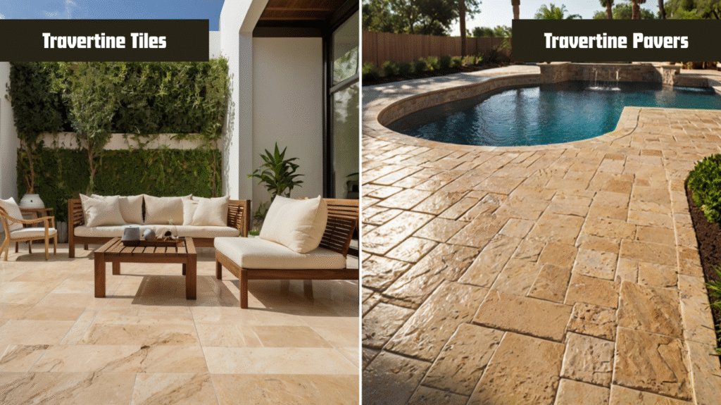 travertine tile vs travertine pavers pool deck